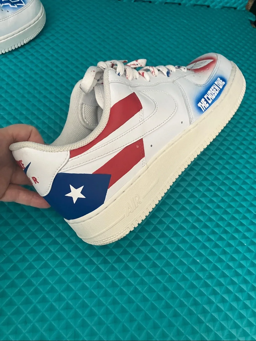 Nike Air Force 1 Customized Puerto Rican flag designs White Sneakers | 11.5